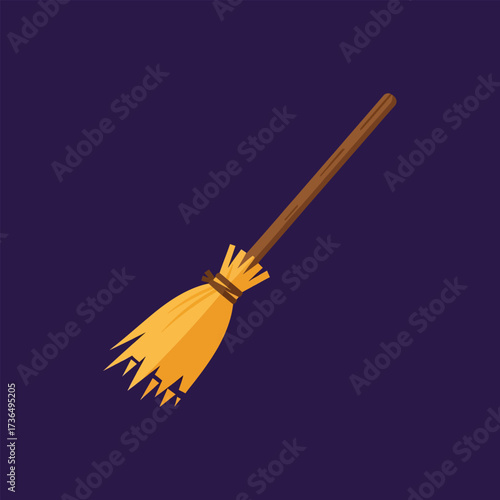 Classic Witch's Broom Vector Illustration for Halloween Spooky Celebrations, Magical Decorations, and Enchanted Holiday Designs