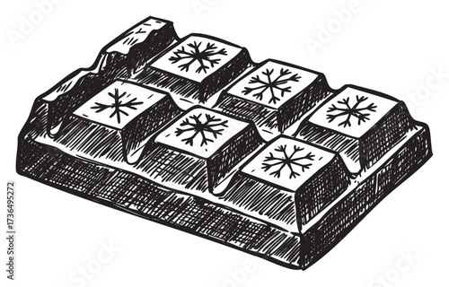 Hand-drawn winter chocolate bar with snowflake decorations – retro hand drawn illustration