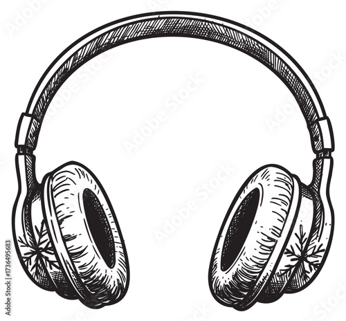 Wallpaper Mural Detailed black and white sketch of over-ear headphones – retro hand drawn illustration Torontodigital.ca
