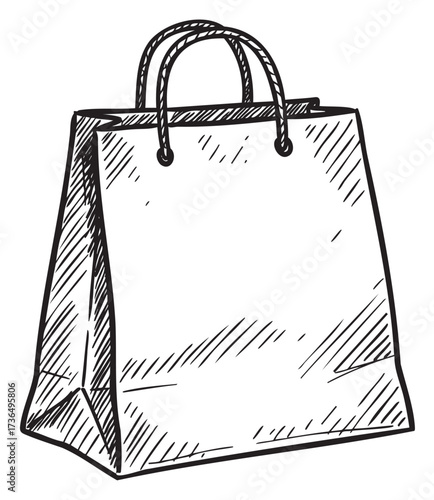 Hand-drawn sketch of a paper shopping bag with handles – retro hand drawn illustration