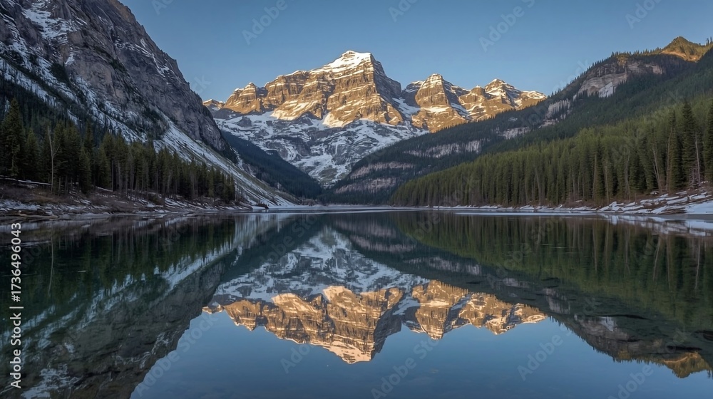 Naklejka premium Majestic Rocky Mountains Reflected in Bow River, Alberta