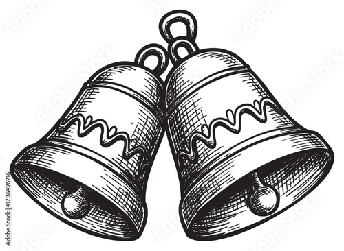 Vintage hand-drawn bells with ribbon and clapper sketch – retro hand drawn illustration