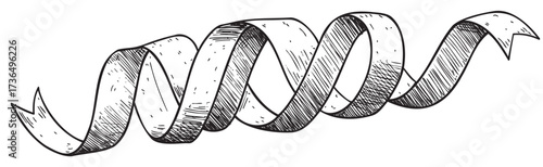 Hand-drawn spiral ribbon illustration with shaded details – retro hand drawn illustration