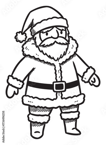 Black and white santa claus cartoon illustration with hat and beard – retro hand drawn illustration