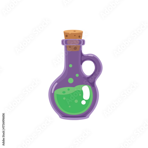Mystical Halloween Magic Potion Bottle with Bubbling Green Liquid and Cork Stopper