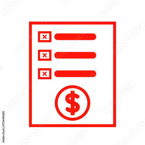 US Dollar Not approved invoice vector icon, financial document with rejection stamp, business bill payment declined, flat design illustration