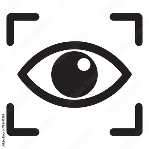 Black Eye Icon with Corner Brackets on White Background