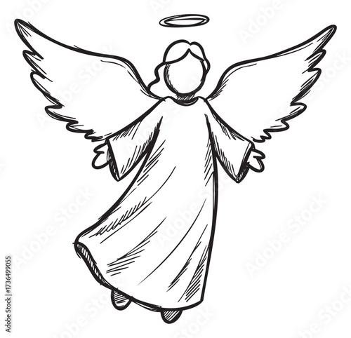 Hand-drawn angel with wings and halo – retro hand drawn illustration