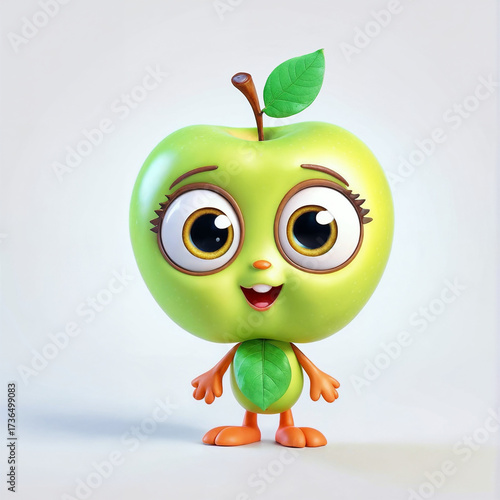 Cartoon apple character with big eyes and smile standing upright