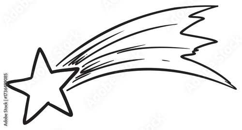 Simple black and white shooting star illustration with trailing tail lines – retro hand drawn illustration
