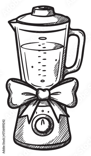 Hand-drawn blender with decorative bow illustration for kitchen themes – retro hand drawn illustration