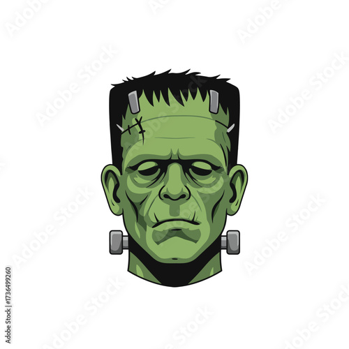 Spooky Frankenstein Monster Head Vector Illustration for Classic Halloween Horror Themes and Creative Projects