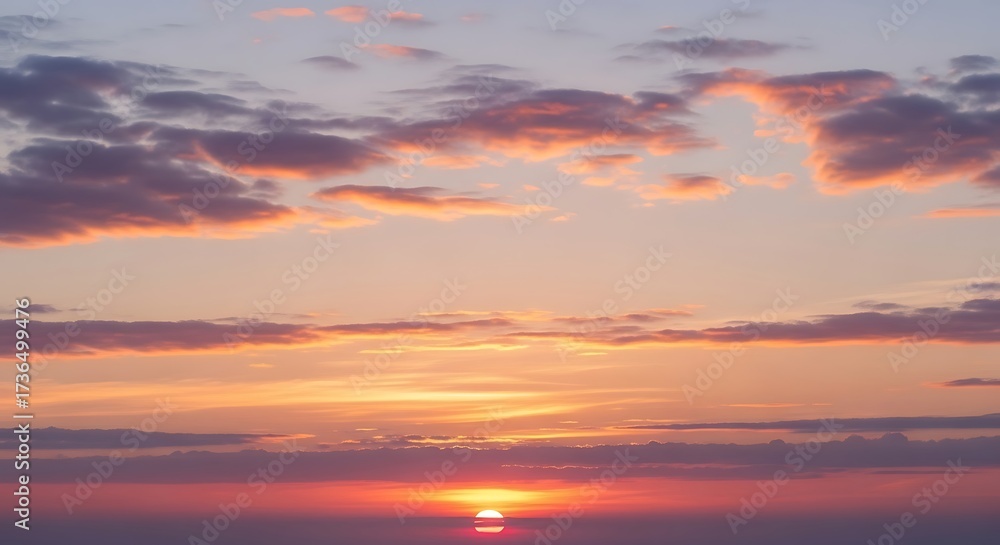 Obraz premium Vibrant sunset over the ocean with colorful clouds and sun