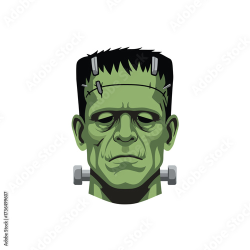 Iconic Frankenstein Monster Head Vector Illustration for Spooky Halloween Horror Decorations and Classic Character Designs