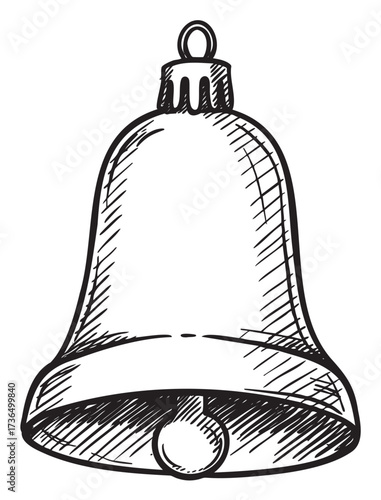 Hand-drawn sketch of a classic bell with detailed shading and contours – retro hand drawn illustration