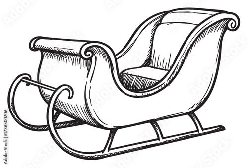 Vintage sleigh sketch: detailed black and white illustration of classic winter transport – retro hand drawn illustration