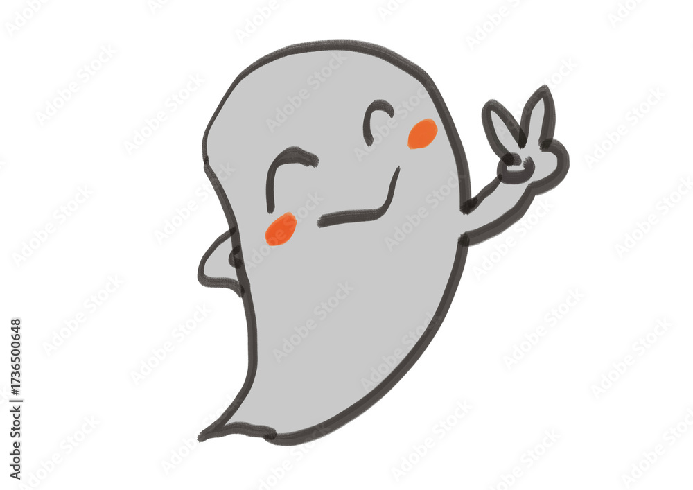 Obraz premium ピースサインするオバケのイラスト