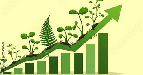 Green Growth Chart with Plants Illustrating Progress