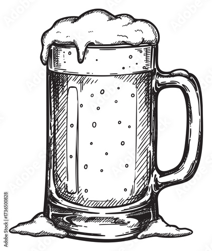 Sketch of a frothy beer mug with bubbles – retro hand drawn illustration