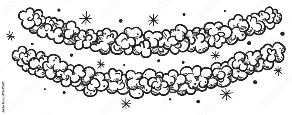 Fototapeta premium Cartoon doodle style smoke and stars illustration with comic clouds – retro hand drawn illustration