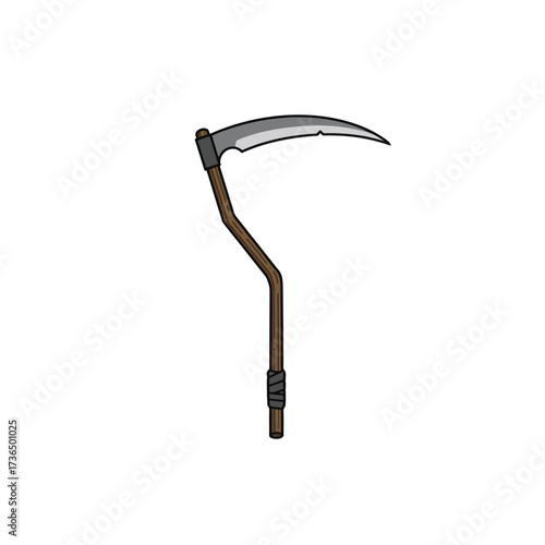 Creepy Scythe Vector Illustration, a Spooky Halloween Symbol of Death and the Iconic Grim Reaper's Weapon.