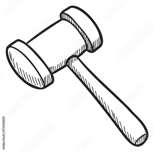 Hand-drawn courtroom gavel illustration representing justice and authority – retro hand drawn illustration