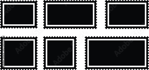 Postage stamp rectangle and square set. Blank postage stamp borders templates isolated on white background. Mockup postage stamps.