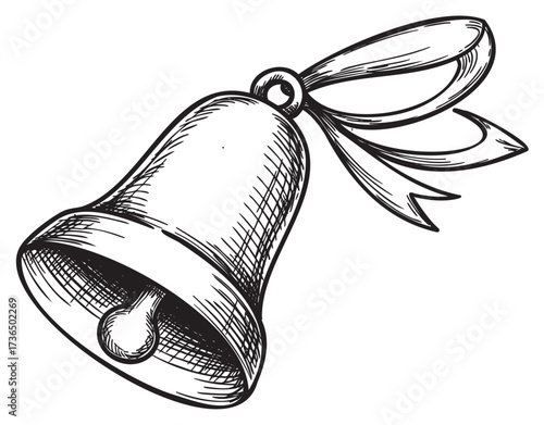 Hand-drawn bell with ribbon sketch – retro hand drawn illustration