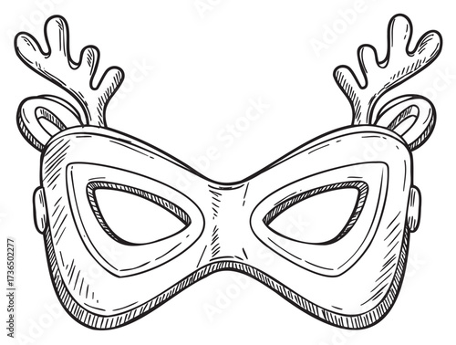 Sketch of festive reindeer antler mask with cutout eye design – retro hand drawn illustration