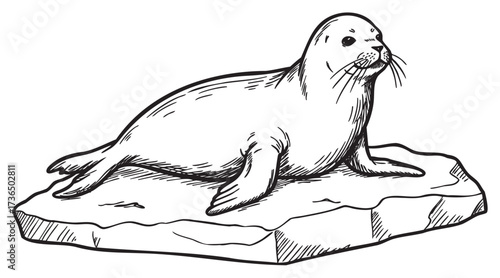 Sketch of a seal resting on ice – retro hand drawn illustration