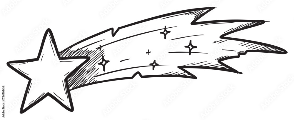 Obraz premium Hand-drawn shooting star with sparkling trail illustration – retro hand drawn illustration