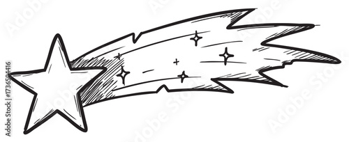 Hand-drawn shooting star with sparkling trail illustration – retro hand drawn illustration
