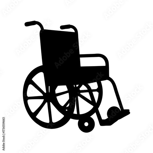Black silhouette of a wheelchair against a white background providing accessibility assistance