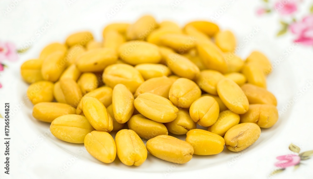 Fototapeta premium Pile of yellow oblong seeds on a plate