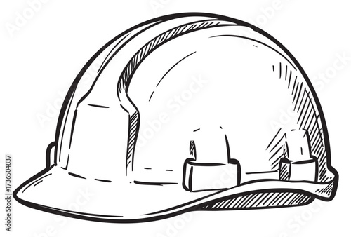 Sketch of a construction hard hat with detailed lines and shading – retro hand drawn illustration