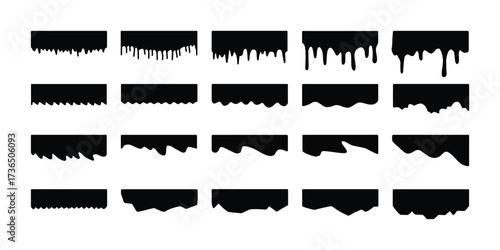 Dripping Shapes Vector Silhouette Set. Liquid Drip Borders and Splatter Vector Pack. Paint, Blood, and Slime Drip Vector Collection