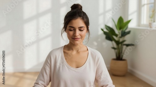Free Download Healthy Woman Practicing Relaxing Yoga in Peaceful Home - GFXLoad