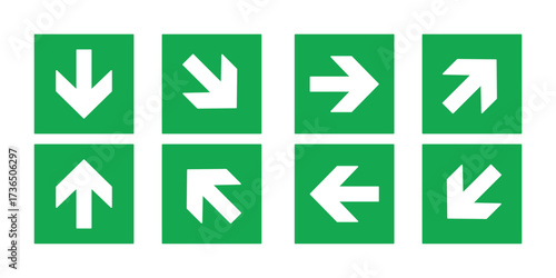 Green Arrow Direction Icons Vector Set. Navigation Arrows Sign Icons Collection. Exit Sign Directional Arrows Vector Pack