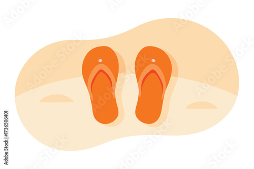 Pair of Orange Flip Flops on Tan Abstract Background