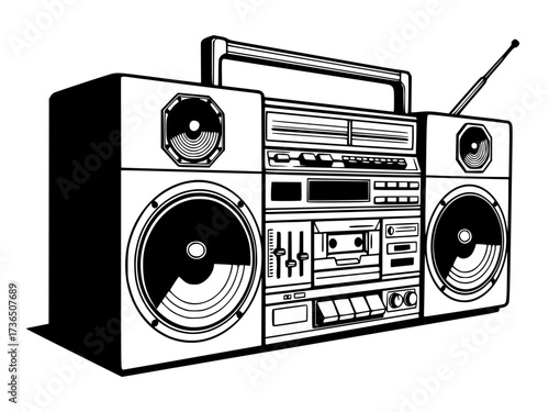 Retro Boombox Ghetto Blaster Vector Illustration, Music, 80s, Radio, Audio, Vintage