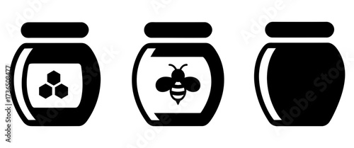 jars of honey icons with bee and honeycomb