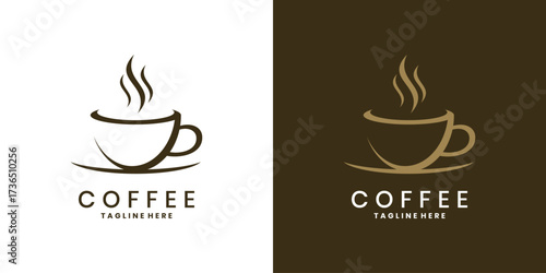 Minimalist coffee logo design with a steaming cup