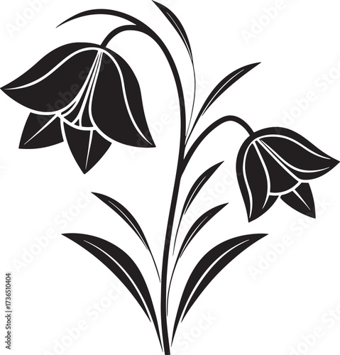 Black and white silhouette of blooming flowers