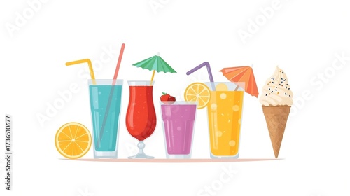 Colorful Summer Drinks and Ice Cream Illustration