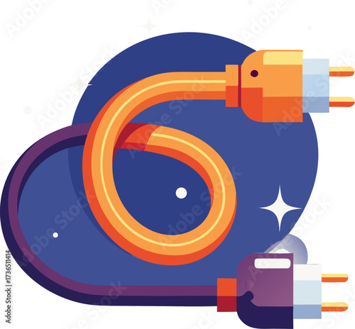 Coiled Extension Cord with Glowing Electricity – Energy and Technology Vector Illustration”