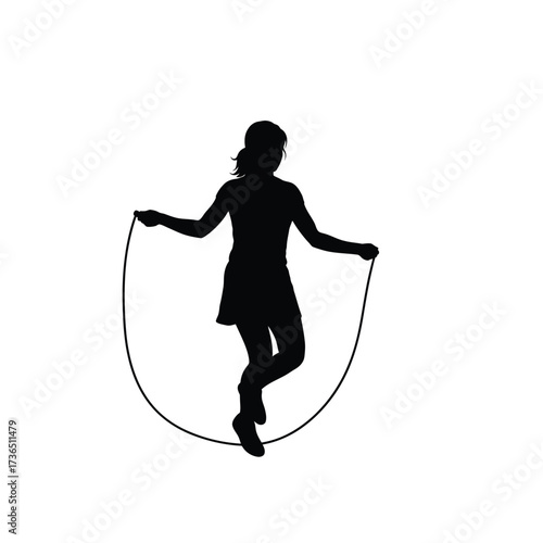 Children's imagination silhouette A young girl enjoying a jump rope activity, perfect for creative projects