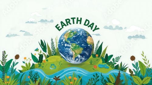 Earth Illustration with Earth Day and Environmental Symbols