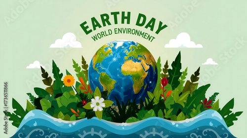 Earth Illustration with Earth Day and Environmental Symbols