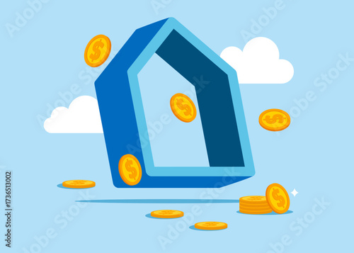 Increasing home loan interest rates, investments, growth and real estate mortgages. Vector flat illustration.