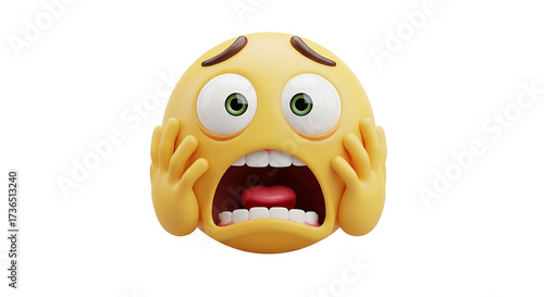 Scared emoji with hands on face, wide eyes, and open mouth.